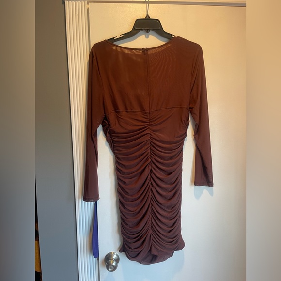 Shein Plus Square Neck Ruched Mesh Bodycon Dress - Picture 4 of 4